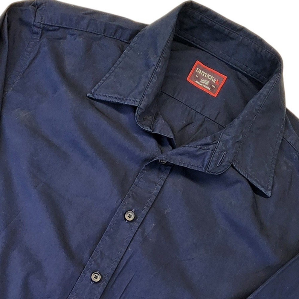 Untuckit Button Down Shirt Men's Size Large Navy Blue Slim Fit 100% Cotton Shirt